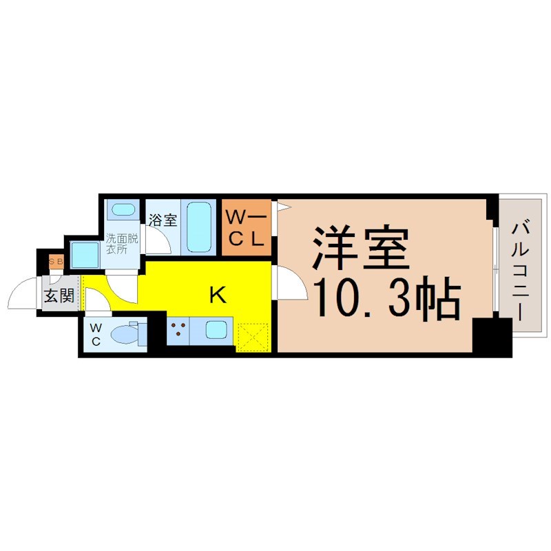 グラディアン大曽根 間取図　洋室10.3帖　脱衣洗面所　バルコニー