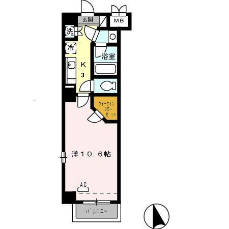 エスペランサみずの 間取図　洋室10.6帖　脱衣洗面所　ウォークインクローゼット