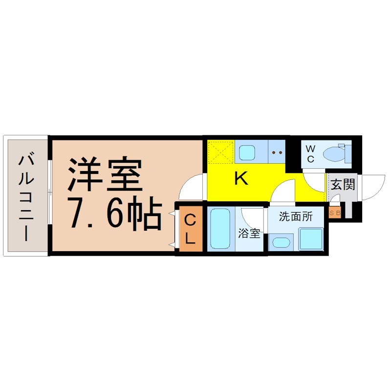 ＩＥ新栄 間取図　洋室7.6帖　脱衣洗面所　バルコニー