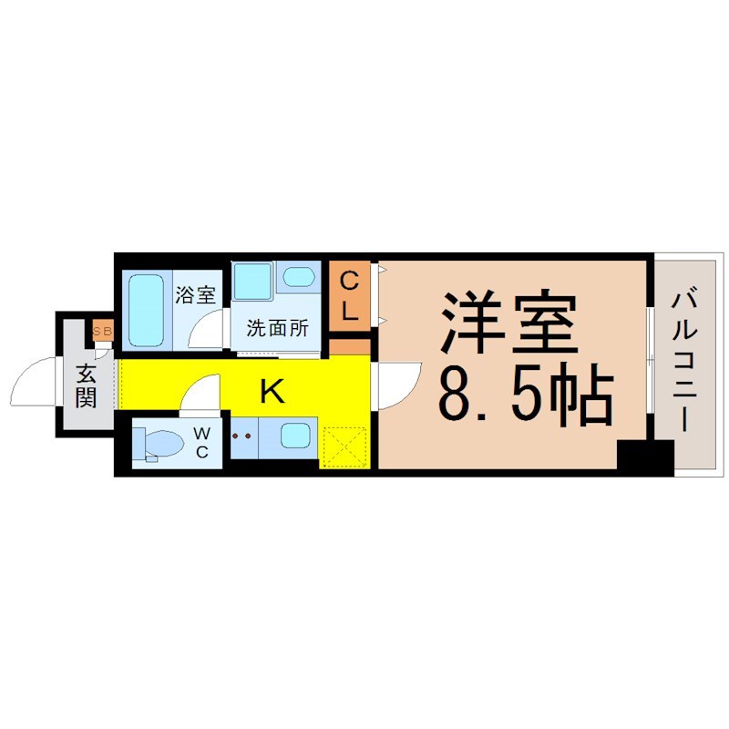 Ｔｈｅ　Ｆｉｒｓｔ　Ｏｎｅ金山 間取図　洋室8.5帖　脱衣洗面所　バルコニー