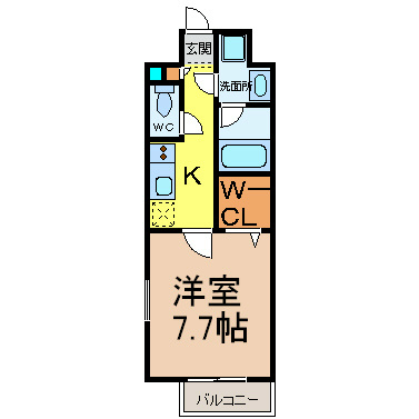 ソレアード 間取図　洋室7.7帖　ウォークインクローゼット　脱衣洗面所