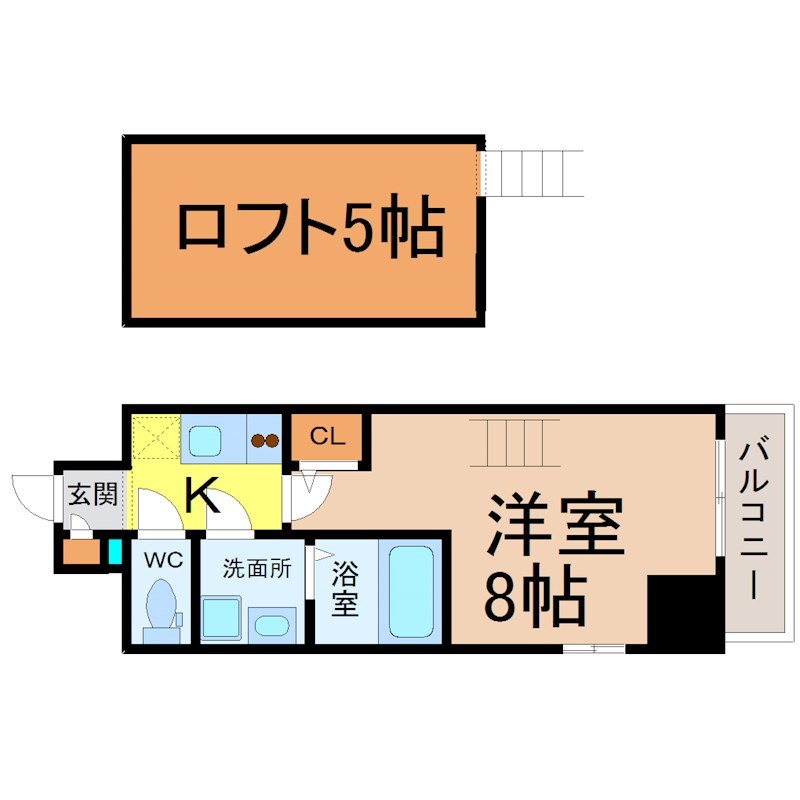 エステムコート名古屋栄デュアルレジェンド 間取図　洋室8帖　ロフト5帖