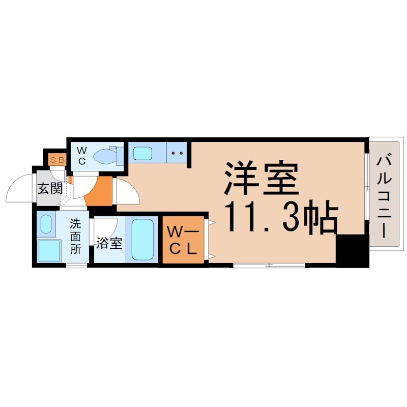 ミリオレビータ金山 間取図　洋室11.3帖　脱衣洗面所　ウォークインクローゼット