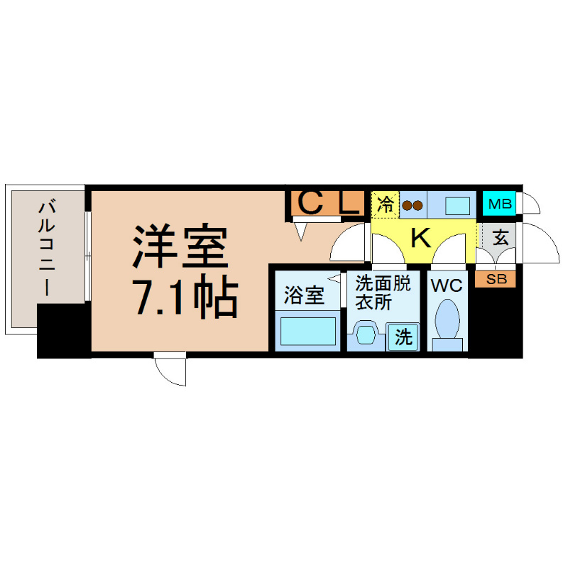 プレサンス名古屋ＳＴＡＴＩＯＮキュオル  間取り　洋室7.1帖　脱衣洗面所　クローゼット付