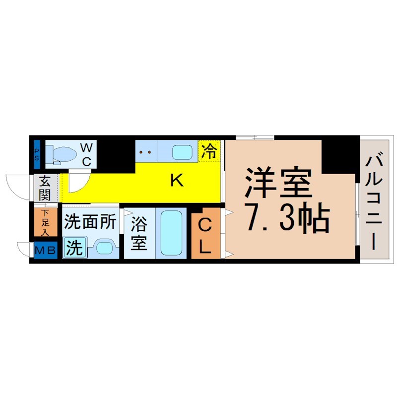 ＳＴ　ＰＬＡＺＡ　ＡＹＵＣＨＩ 間取図　洋室7.3帖　脱衣洗面所　バルコニー