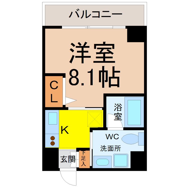 レジディア白壁 間取図　洋室8.1帖　脱衣洗面所　クローゼット付