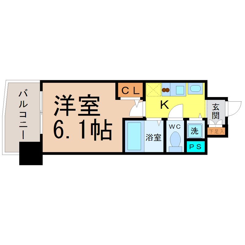 プレサンス桜通グレイス 間取図　洋室6.1帖　脱衣洗面所　バルコニー