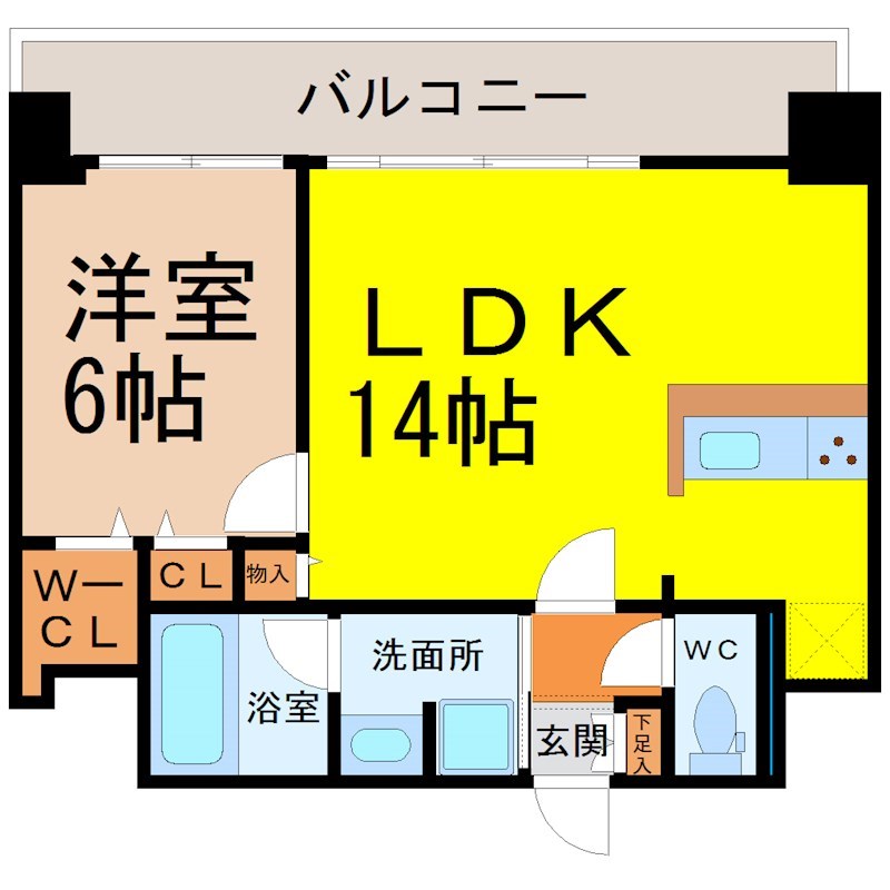 ファーストレジデンス栄 間取図　ＬＤＫ14帖　洋室6帖　ウォークインクローゼット