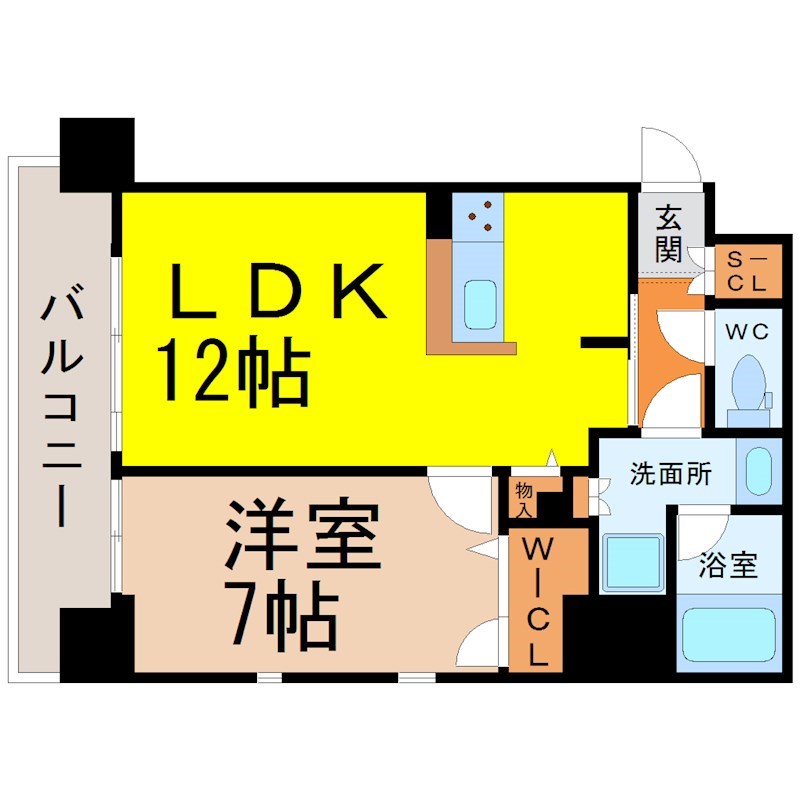 ファーストレジデンス栄 間取図　ＬＤＫ12帖　洋室7帖　ウォークインクローゼット