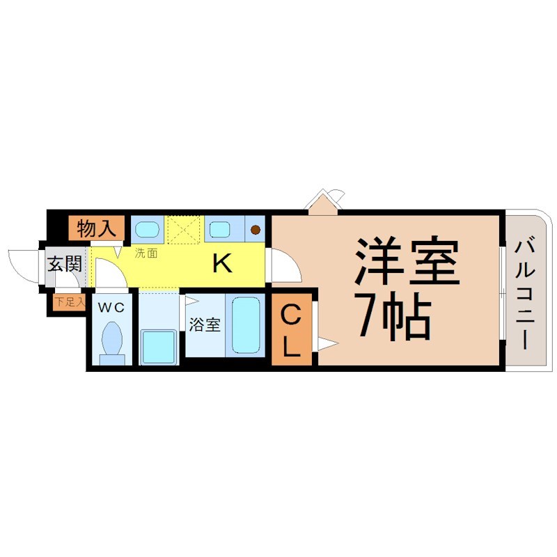 ヴェルディー橘 間取図　洋室7帖　独立洗面台　クローゼット付　バルコニー