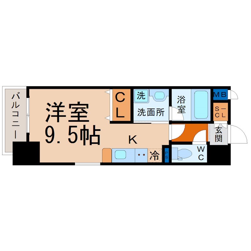 ＳＴ　ＰＬＡＺＡ　ＡＹＵＣＨＩ 間取図　洋室9.5帖　脱衣洗面所　バルコニー