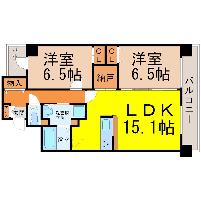 グレイス泉 間取図　ＬＤＫ15.1帖　脱衣洗面所　バルコニー
