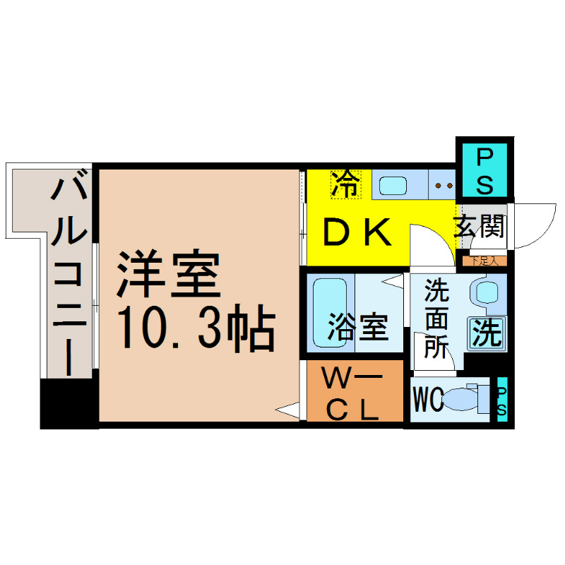 グレイス泉 間取図　洋室10.3帖　脱衣洗面所　ウォークインクローゼット