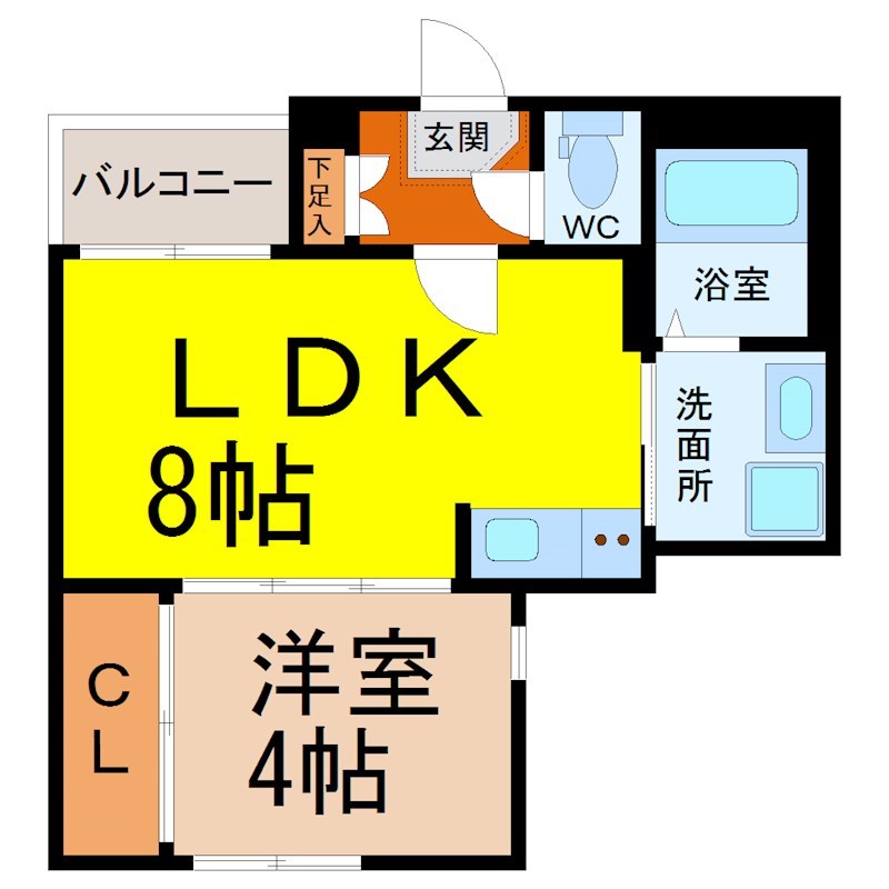ハーモニーテラス四番Ⅲ 間取図　ＬＤＫ8帖　洋室4帖　脱衣洗面所