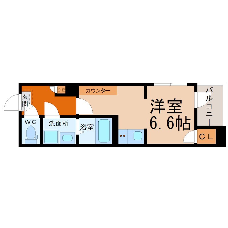 （仮称）熱田区野立町一丁目新築アパート 間取図　洋室6.6帖　脱衣洗面所　バルコニー