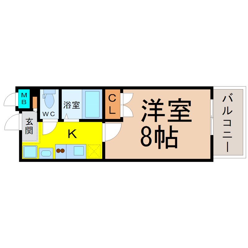 パルティール上前津 間取り　洋室8帖　独立洗面台　バルコニー