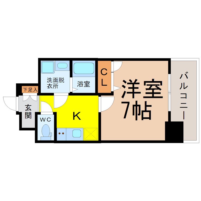 エスリード大須観音プリモ 間取図　洋室7帖　脱衣洗面所　クローゼット付　バルコニー
