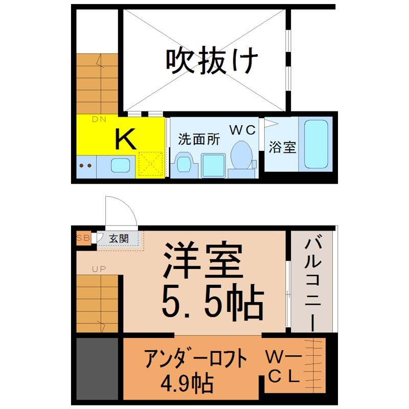Ａｌｂａ港栄（アルバコウエイ） 間取図　洋室5.5帖　アンダーロフト4.9帖