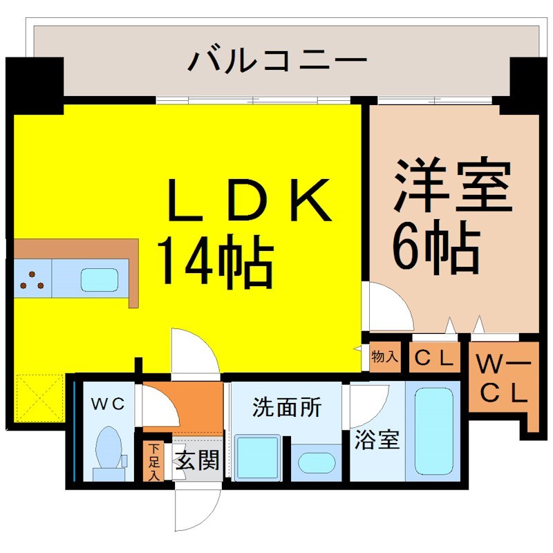 ファーストレジデンス栄 間取図　ＬＤＫ14帖　洋室6帖　ウォークインクローゼット