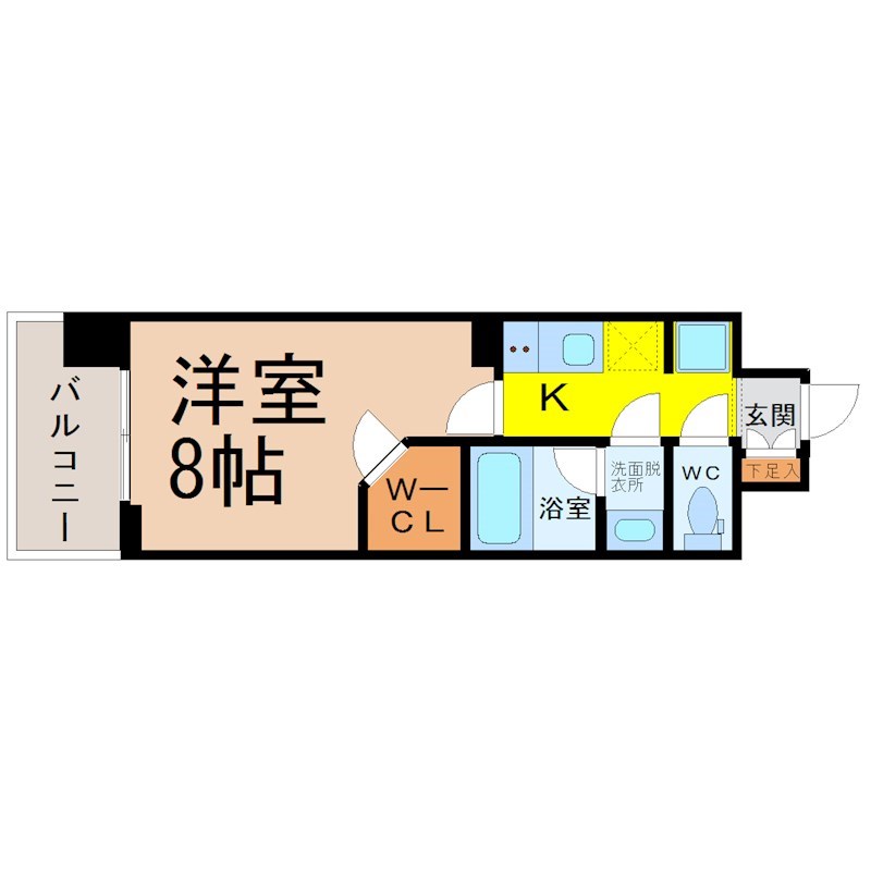 ブランシエスタ泉 間取図　洋室8帖　脱衣洗面所　クローゼット付　バルコニー