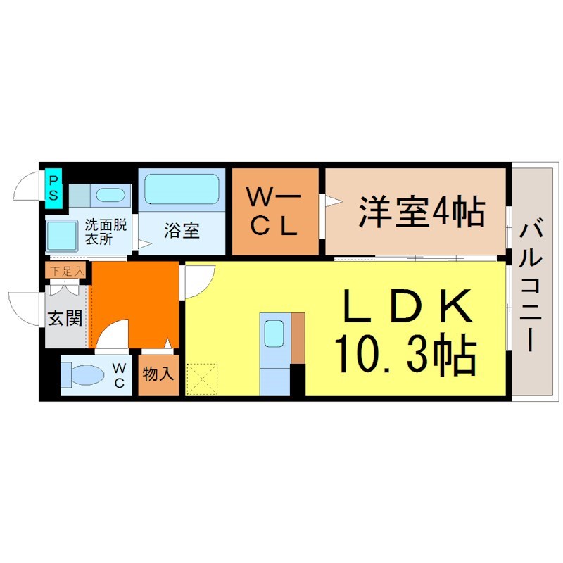 Ｌａ　ｍａｉｓｏｎ　ｄｅ　ＢＶ（ラメゾンドビーブイ） 間取図　ＬＤＫ10.3帖　洋室4帖　ウォークインクローゼット