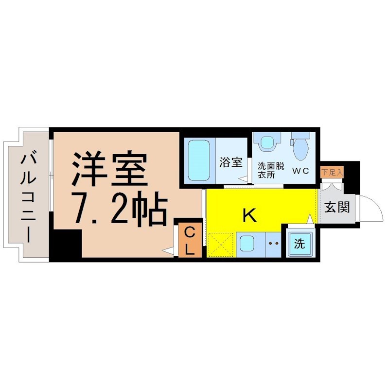 ヴァンデュール名古屋御器所 間取図　洋室7.2帖　脱衣洗面所　バルコニー