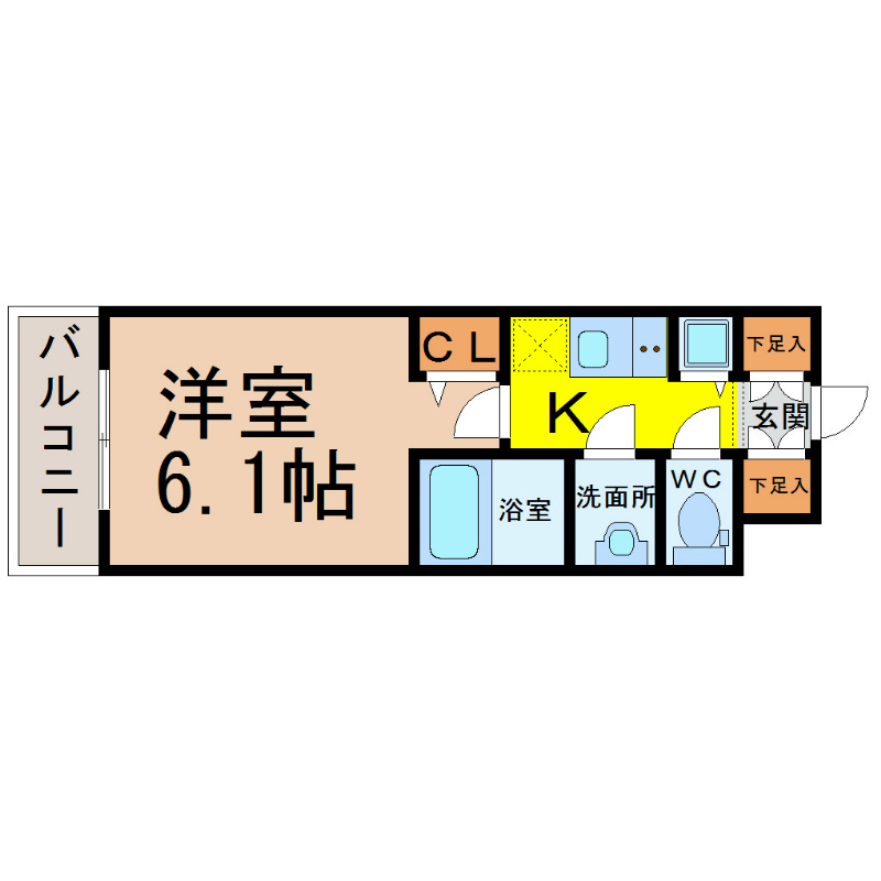 プレサンス丸の内城雅 間取図　洋室6.1帖　脱衣洗面所　クローゼット付