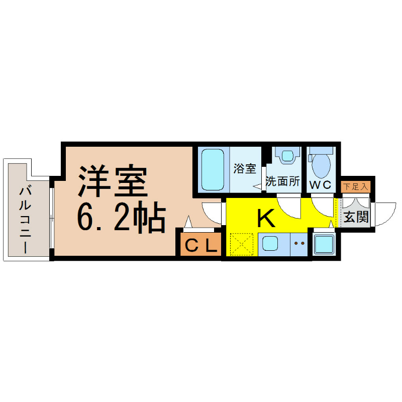 プレサンス丸の内城雅 間取図　洋室6.2帖　脱衣洗面所　クローゼット付
