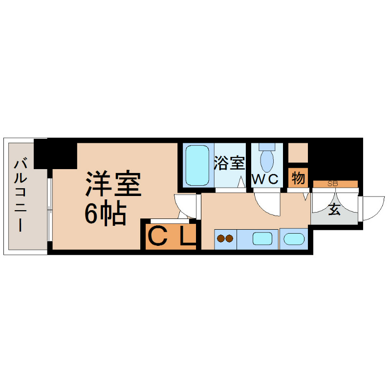 プレサンスＳＡＫＡＥリバースタイル 間取図　洋室6帖　独立洗面台　クローゼット付