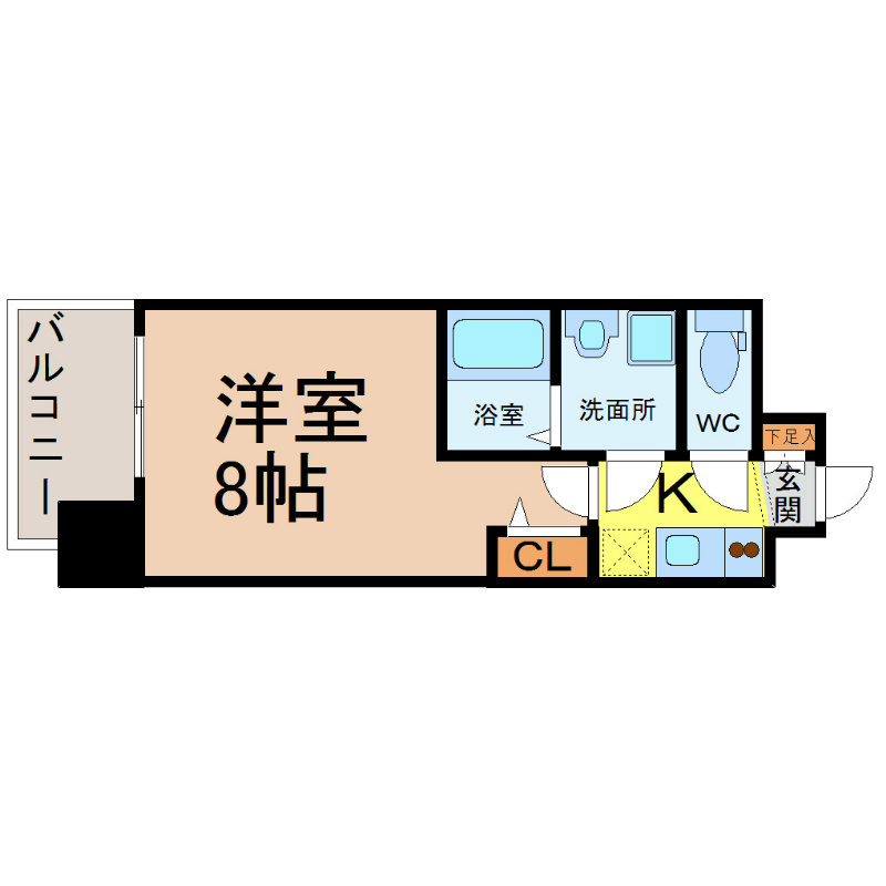 プレサンス久屋大通セントラルパーク 間取図　洋室8帖　脱衣洗面所　クローゼット付
