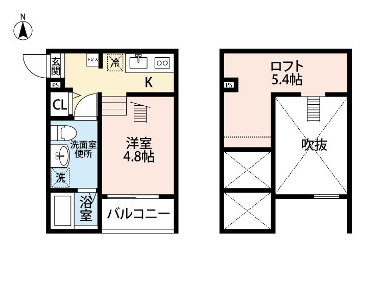 ラ・カンパネラ 間取図　洋室4.8帖　ロフト5.4帖