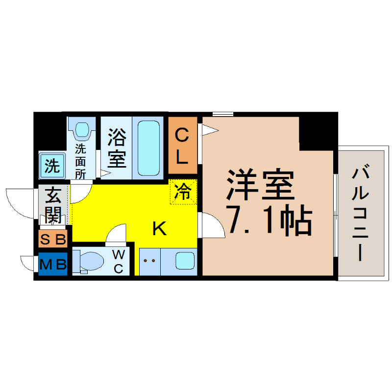 Ｚ・Ｒ名駅 間取り　洋室7.1帖　脱衣洗面所　バルコニー