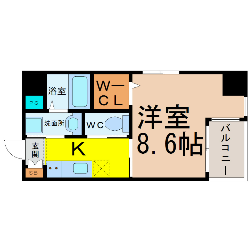 ｍａｉｓｏｎ　ｓｐａｄｅ（メゾンスペード） 間取図　洋室8.6帖　脱衣洗面所　ウォークインクローゼット