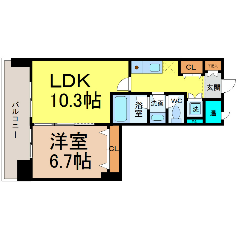 CASAプラスアルファ名駅南（CASA＋α名駅南） 間取図　ＬＤＫ10.3帖　洋室6.7帖　南面バルコニー