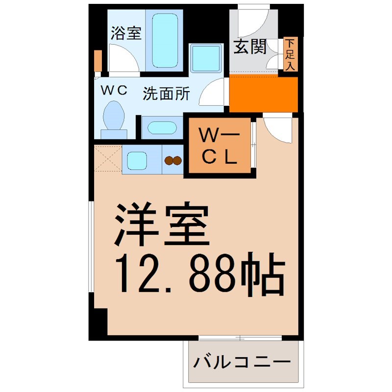 ミュプレ矢場町 間取図　洋室12.88帖　ウォークインクローゼット付