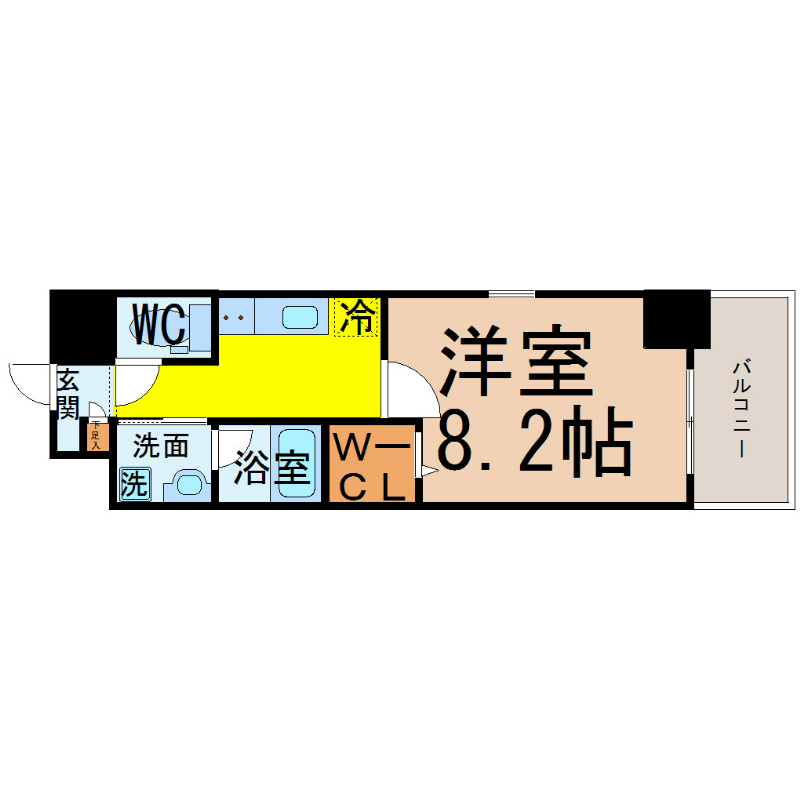 アロハパレス 間取図　洋室8.2帖　脱衣洗面所　ウォークインクローゼット