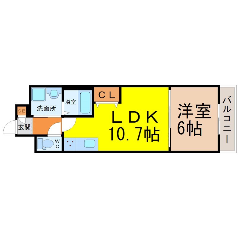 フォレスト2001 間取図　ＬＤＫ10.7帖　洋室6帖　脱衣洗面所　バルコニー
