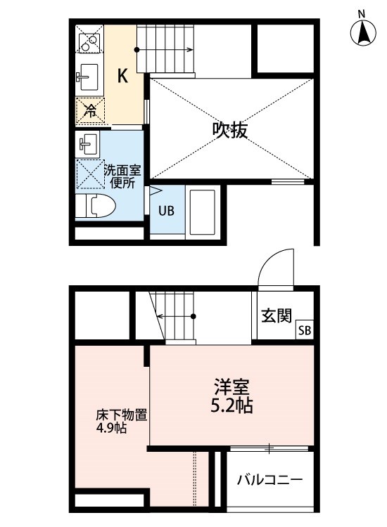 ボナール 間取図　洋室5.2帖　アンダーロフト4.9帖