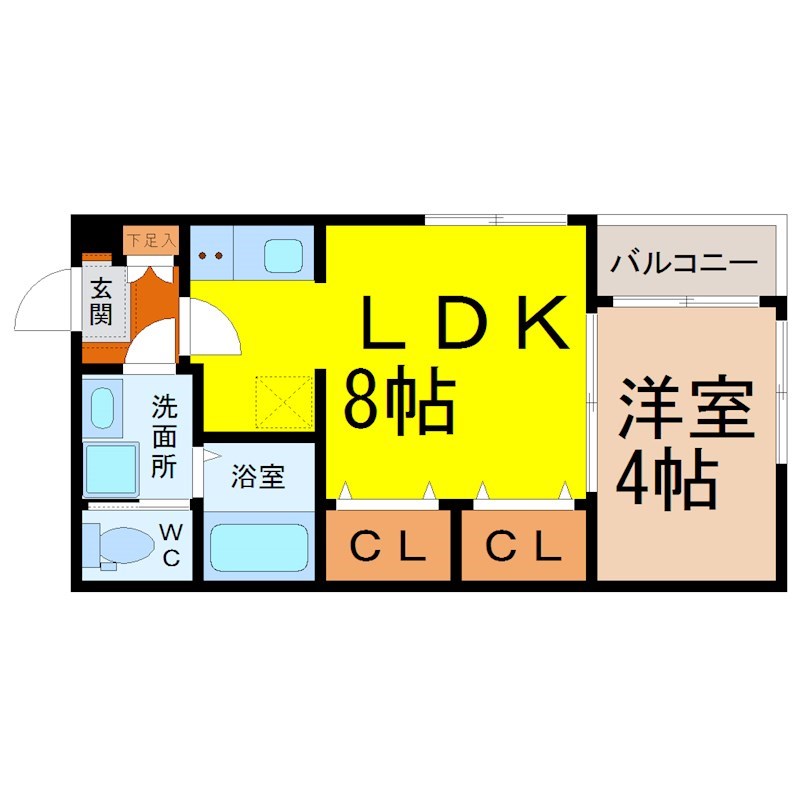 ロイヤルテラス東海通 間取図　ＬＤＫ8帖　洋室4帖　脱衣洗面所　バルコニー