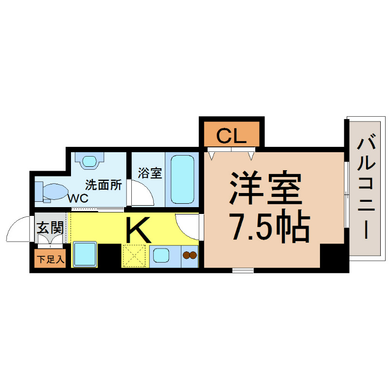 ｎｅｘｔａｇｅＩ（ネクステージワン） 間取図　洋室7.5帖　脱衣洗面所　バルコニー