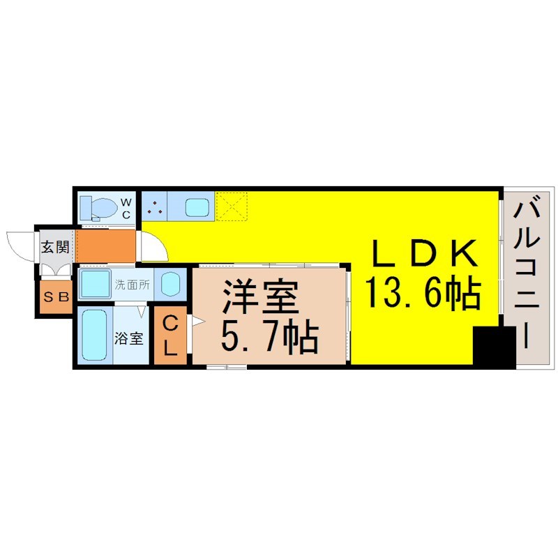 Ｌａ　ｖｉｔａ　ＩＺＵＭＩ（ラヴィータ泉） 間取図　ＬＤＫ13.6帖　洋室5.7帖　南面バルコニー