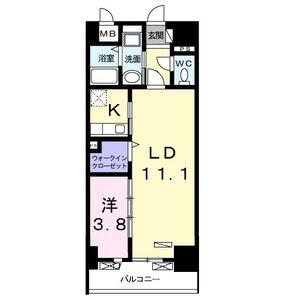ラフレシールドゥ 間取り　ＬＤＫ11.1帖　洋室3.8帖　脱衣洗面所