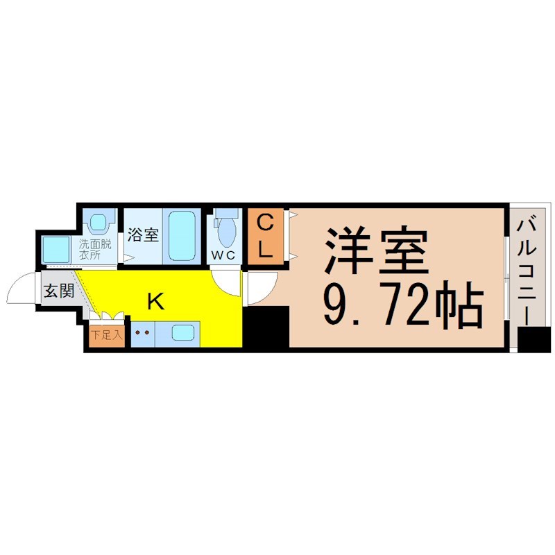 プロシード千代田 間取図　洋室9.72帖　脱衣洗面所　クローゼット付