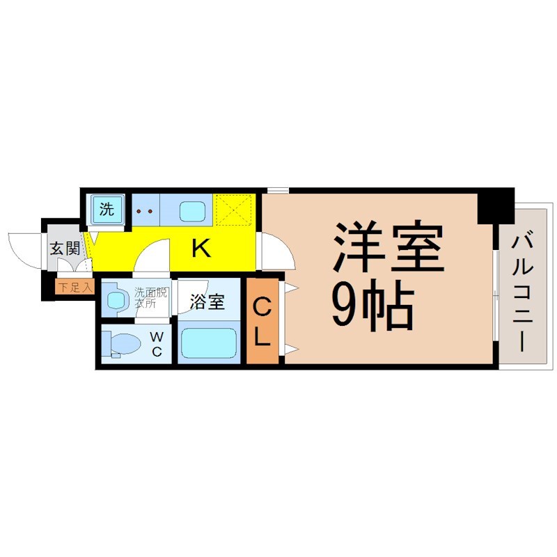 プロシード新栄 間取図　洋室9帖　脱衣洗面所　バルコニー