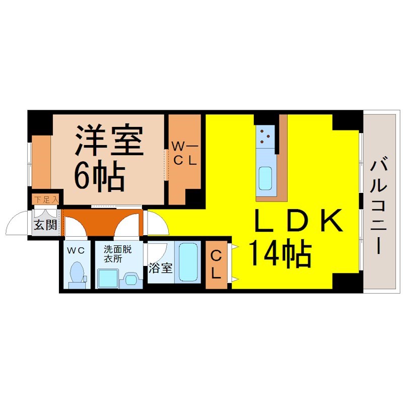 レジーナ鶴舞 間取図　ＬＤＫ14帖　ウォークインクローゼット　脱衣洗面所