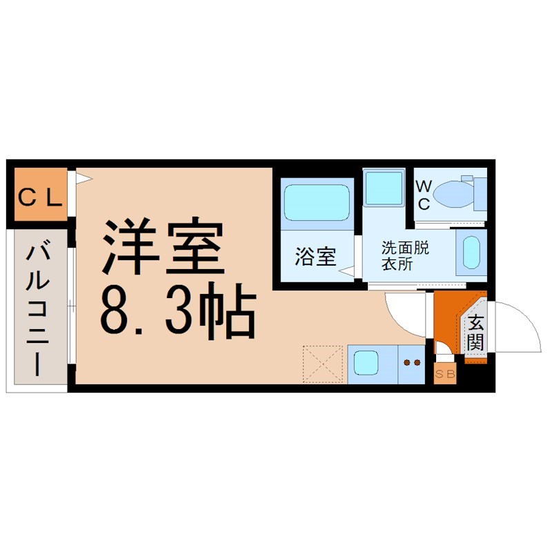 （仮称）熱田区大宝四丁目②Ａ新築アパート 間取図　洋室8.3帖　脱衣洗面所　バルコニー