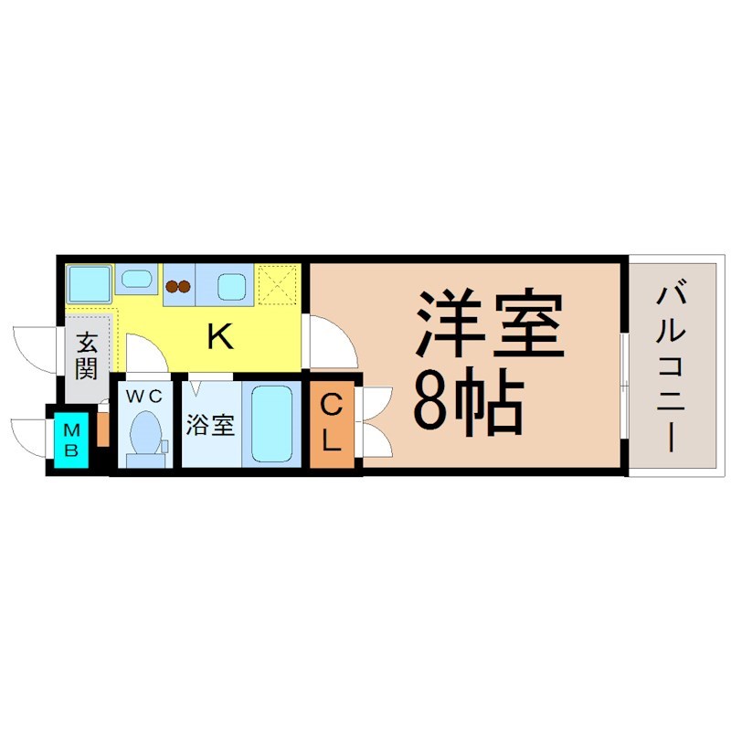 パルティール上前津 間取り　洋室8帖　独立洗面台　バルコニー
