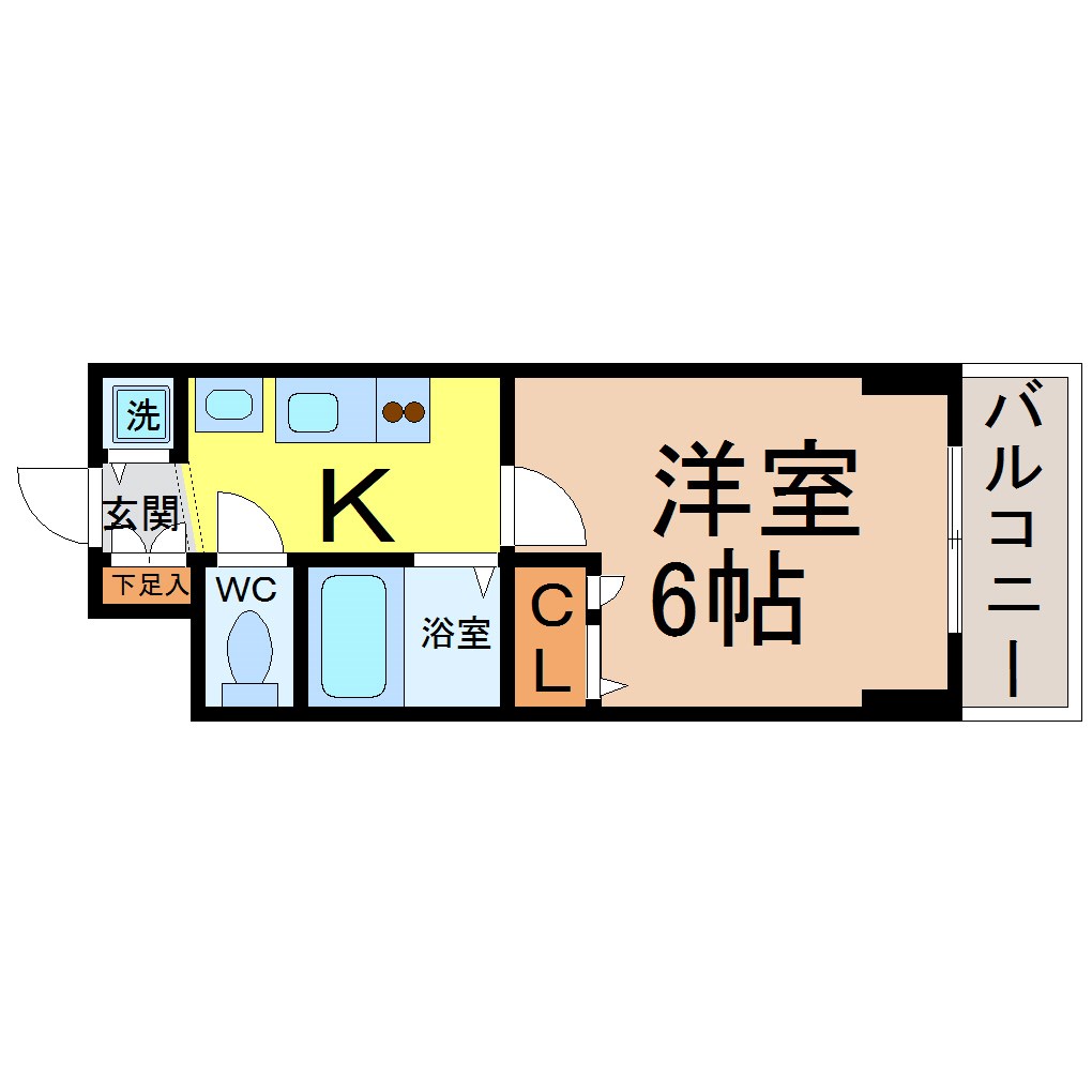 プレサンス泉アーバンゲート 間取図　洋室6帖　独立洗面台　バルコニー