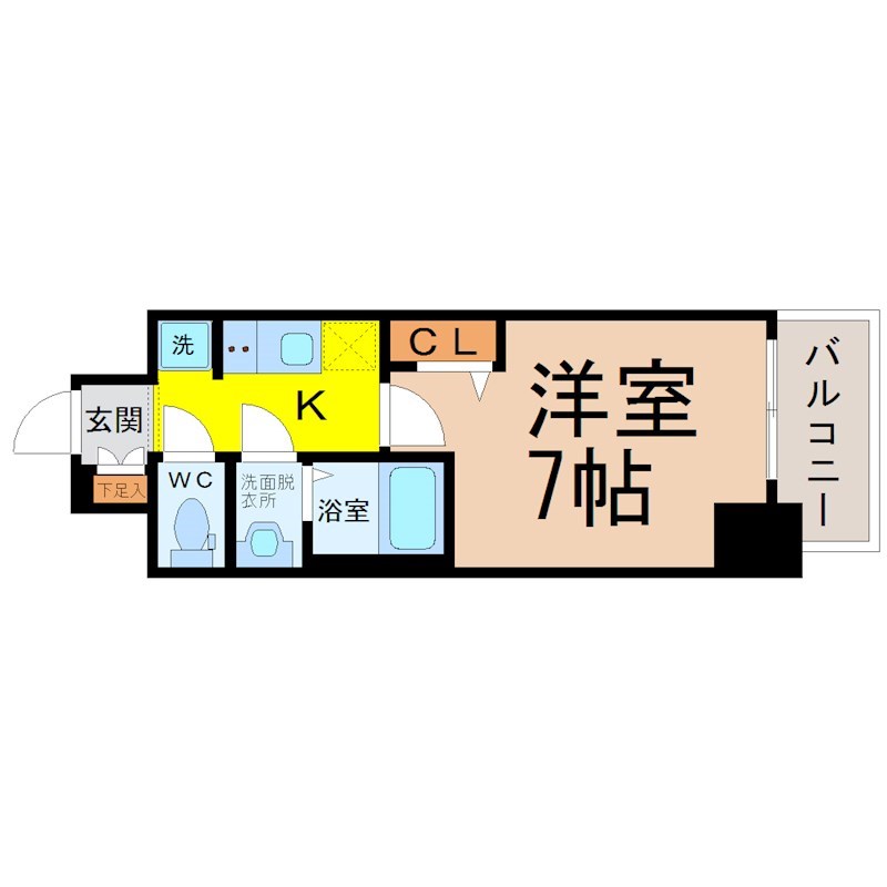 エステムコート名古屋グロース 間取図　洋室7帖　脱衣洗面所　バルコニー