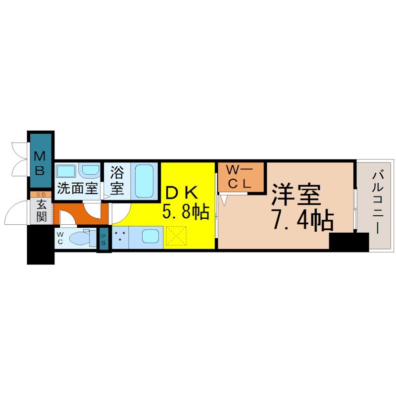 グランパークタワー 間取り　DK5.6帖　洋室7.4帖
